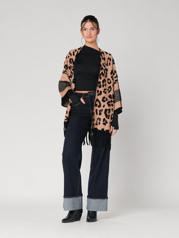Cardigan maculato con frange