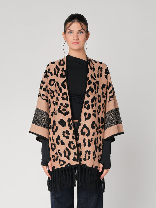 Cardigan maculato con frange