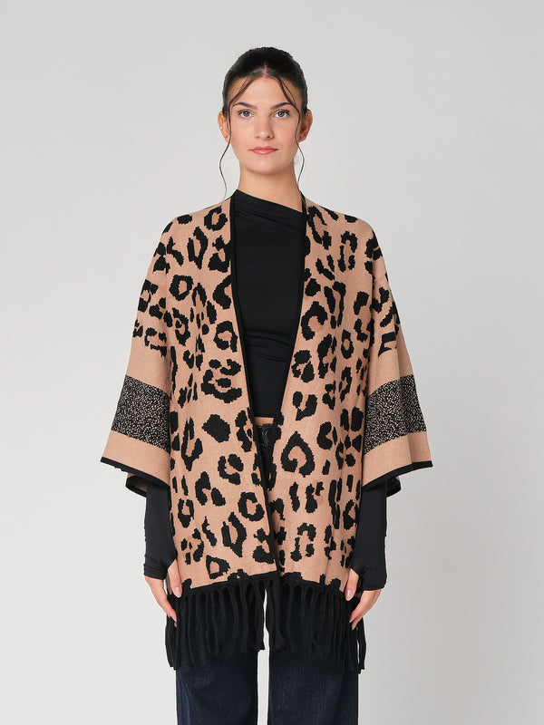 Cardigan maculato con frange