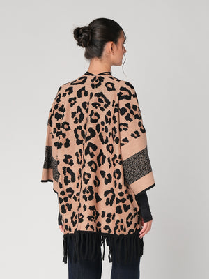 Cardigan maculato con frange