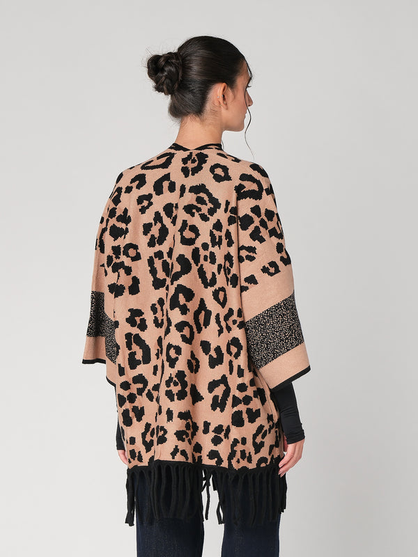 Cardigan maculato con frange