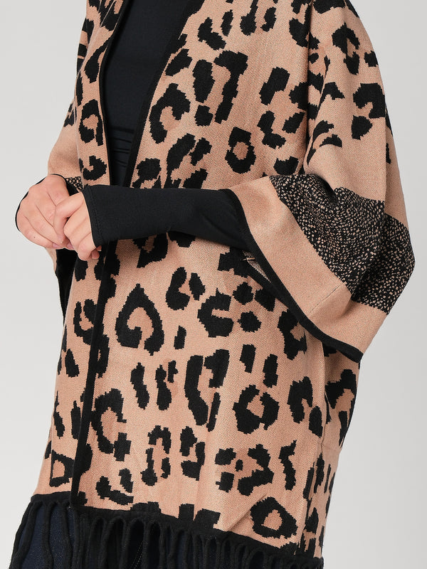 Cardigan maculato con frange