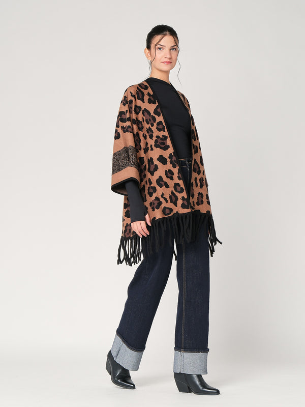 Cardigan maculato con frange