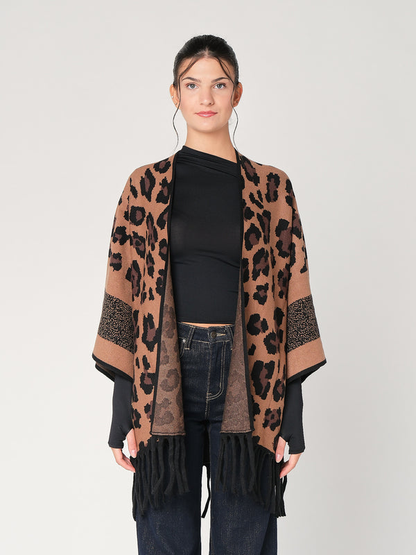 Cardigan maculato con frange