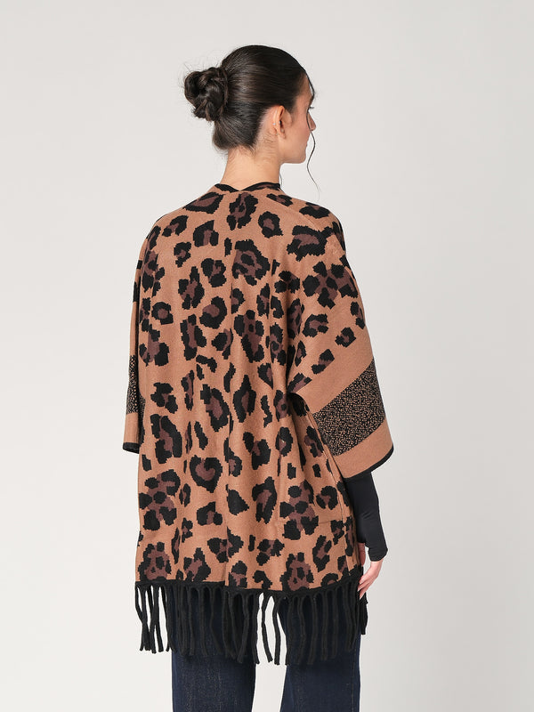 Cardigan maculato con frange