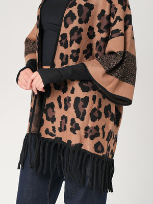 Cardigan maculato con frange