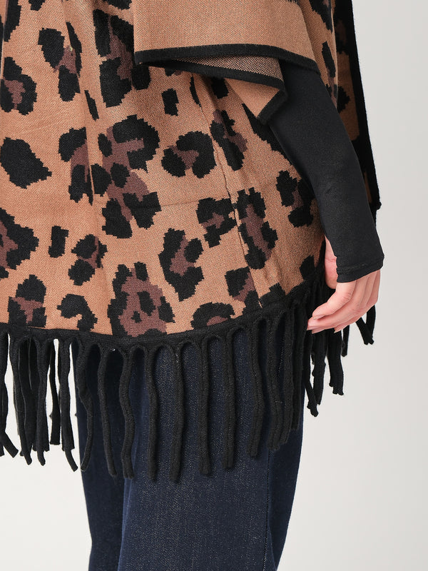 Cardigan maculato con frange
