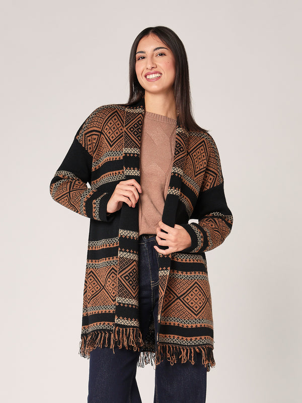 Cardigan fantasia con frange