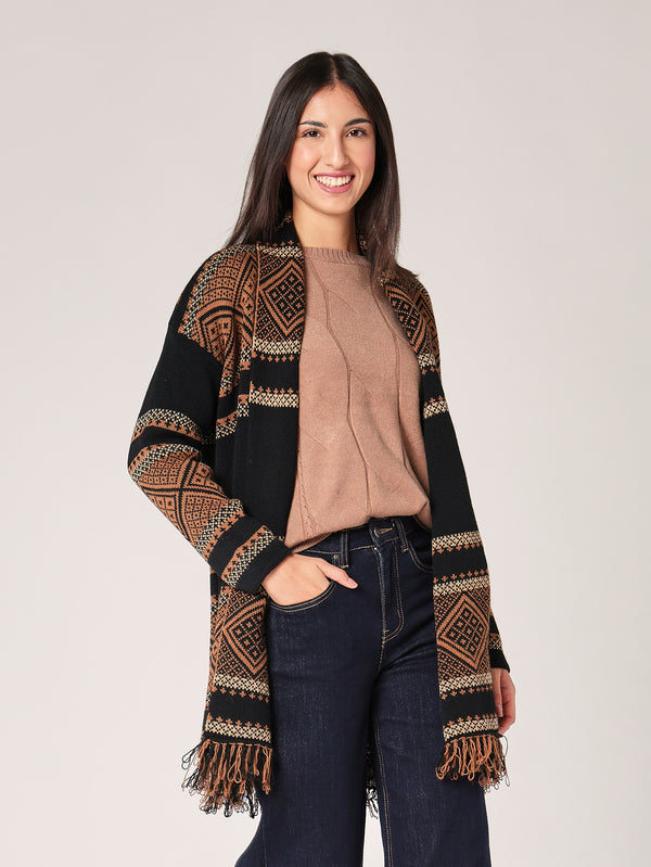 Cardigan fantasia con frange