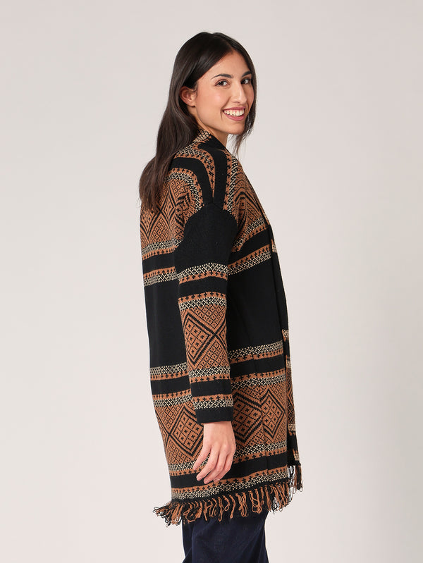 Cardigan fantasia con frange