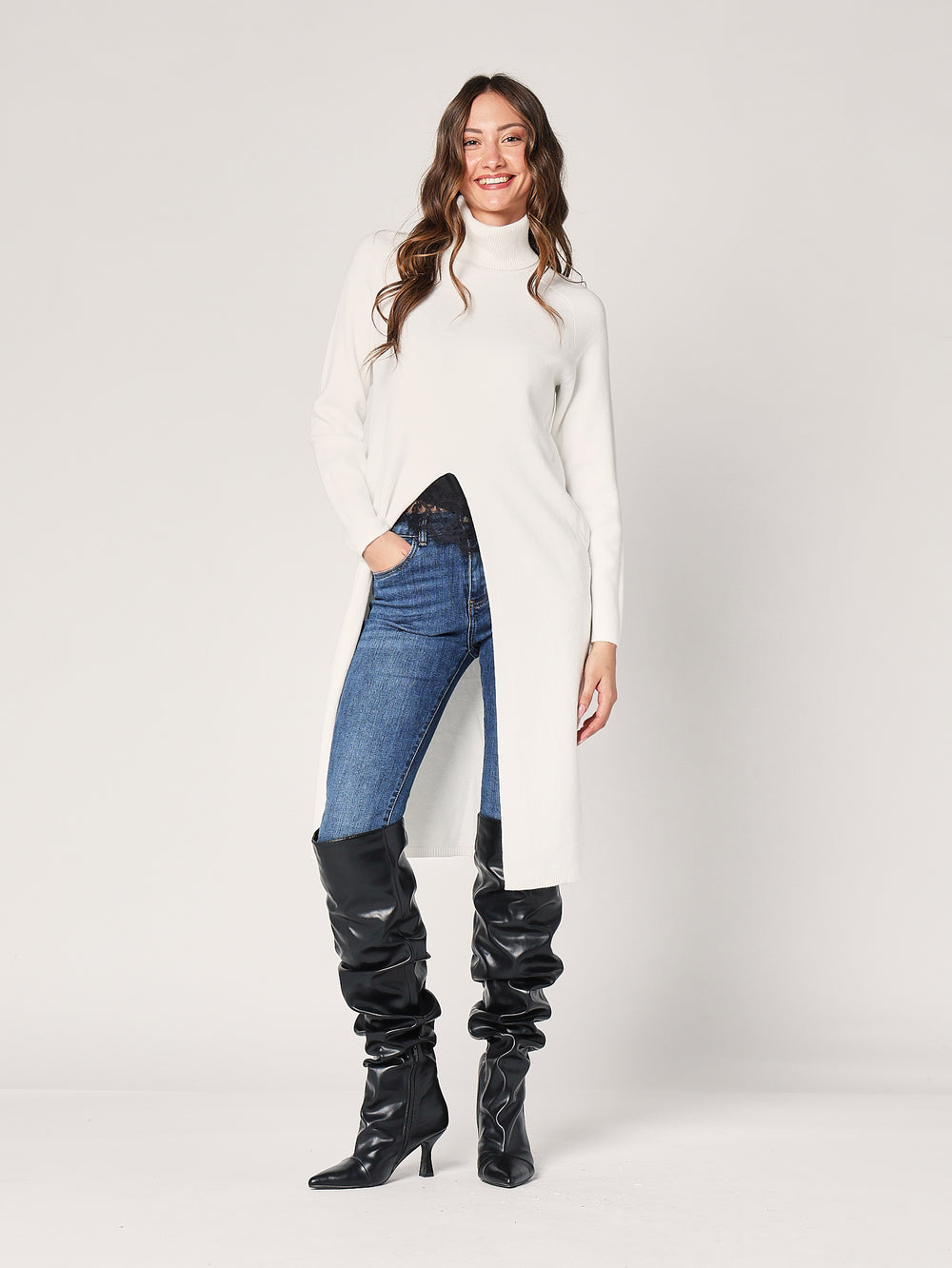 Maglia lunga con spacco davant