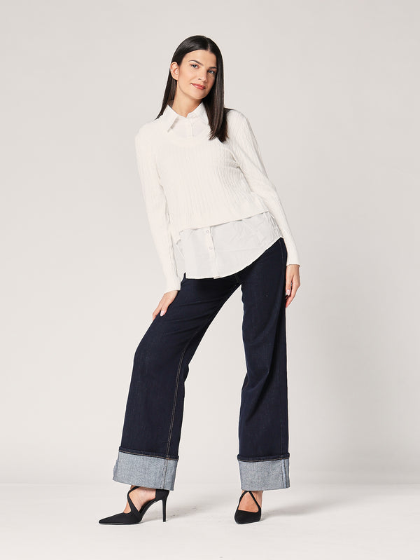 Maglia trecce con camicia