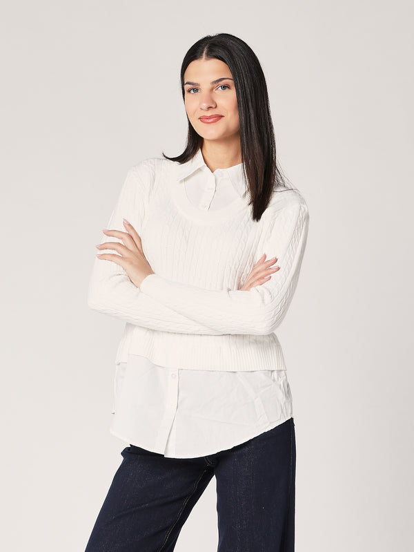 Maglia trecce con camicia