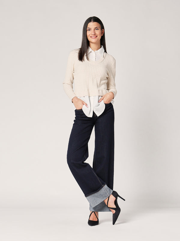 Maglia trecce con camicia