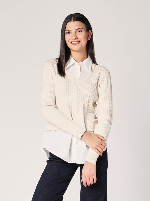 Maglia trecce con camicia