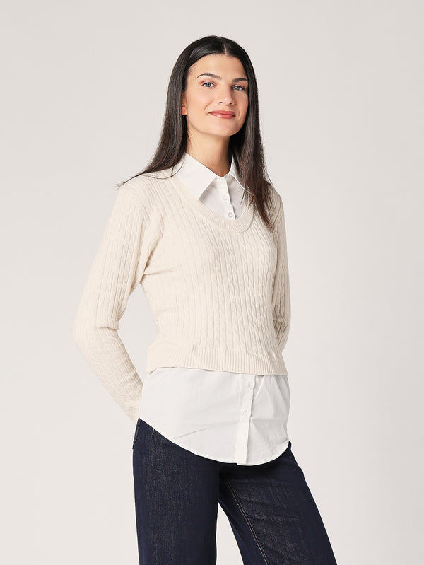 Maglia trecce con camicia