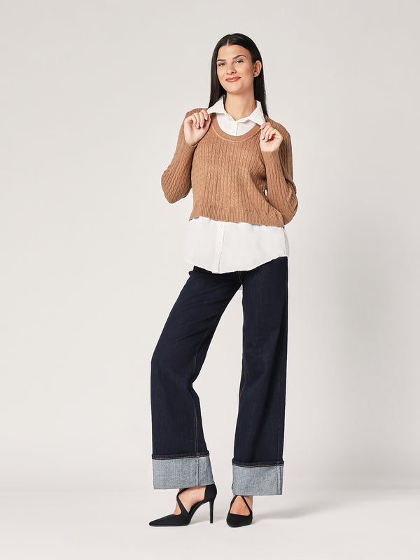 Maglia trecce con camicia