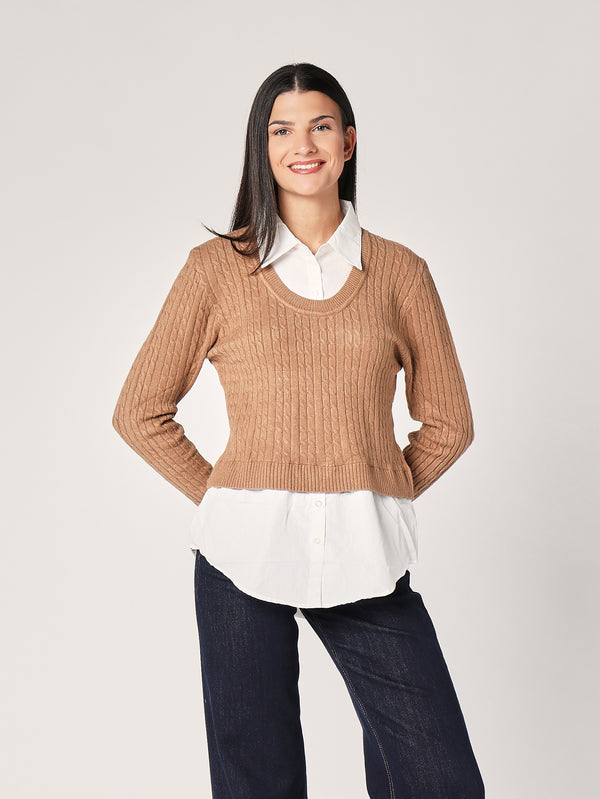 Maglia trecce con camicia
