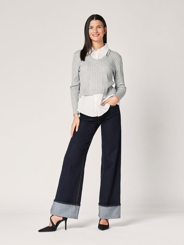 Maglia trecce con camicia
