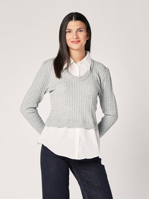Maglia trecce con camicia