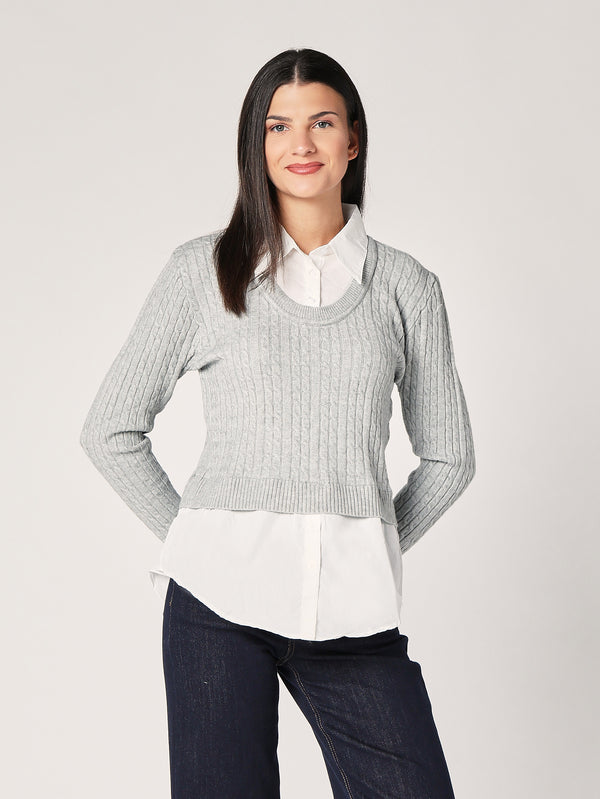 Maglia trecce con camicia