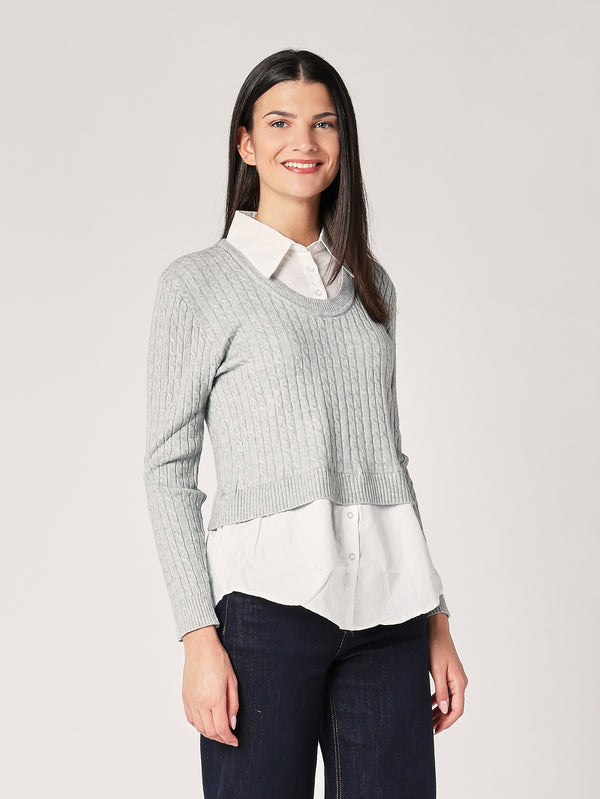 Maglia trecce con camicia