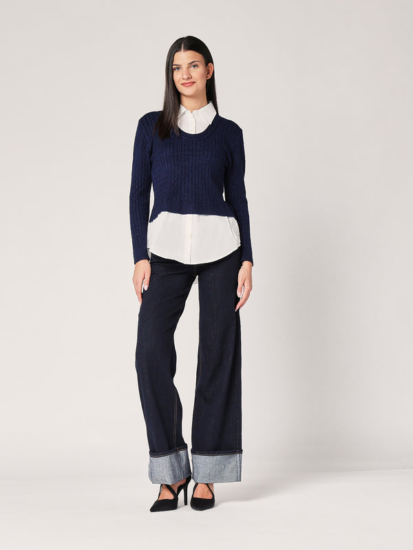 Maglia trecce con camicia