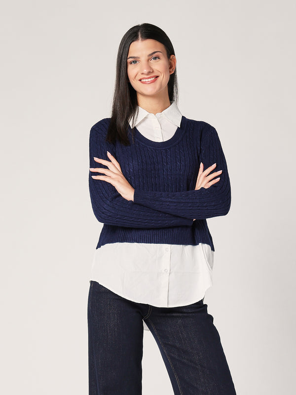 Maglia trecce con camicia