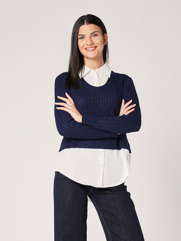 Maglia trecce con camicia