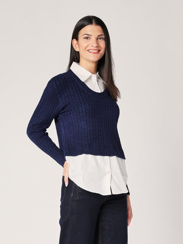 Maglia trecce con camicia