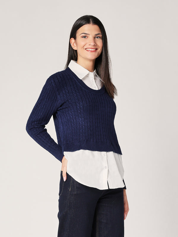 Maglia trecce con camicia