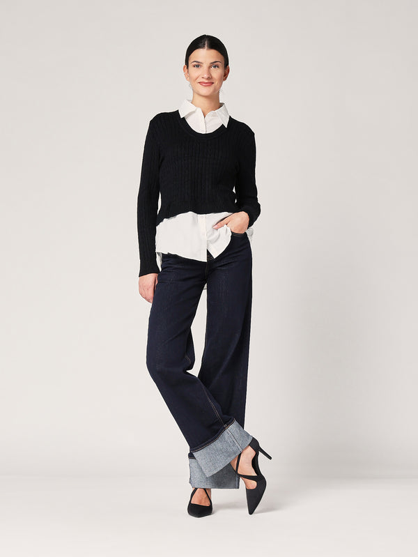 Maglia trecce con camicia