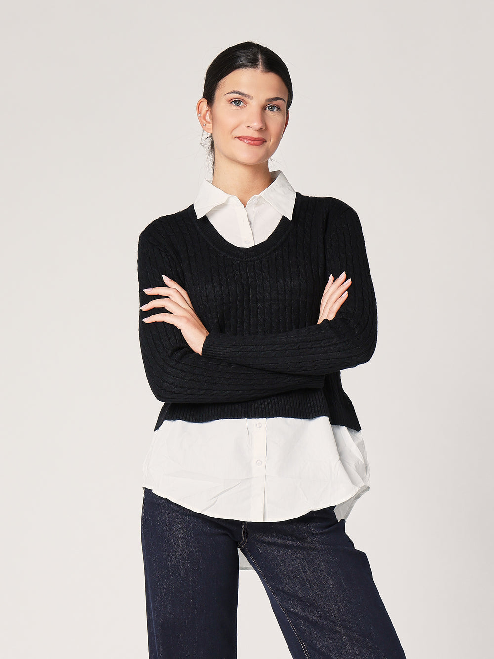 Maglia trecce con camicia