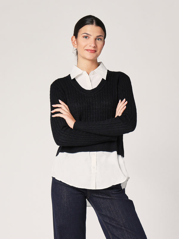 Maglia trecce con camicia