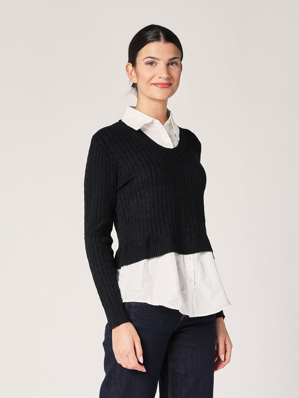 Maglia trecce con camicia