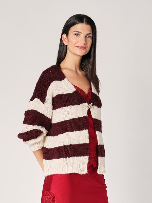 Cardigan a righe cin spilla