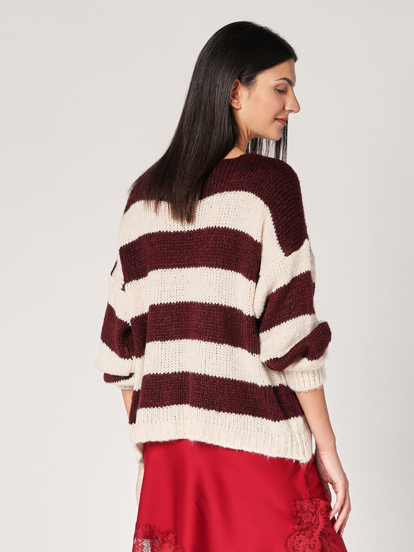 Cardigan a righe cin spilla