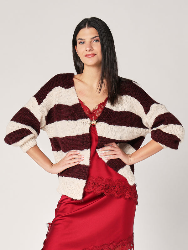 Cardigan a righe cin spilla