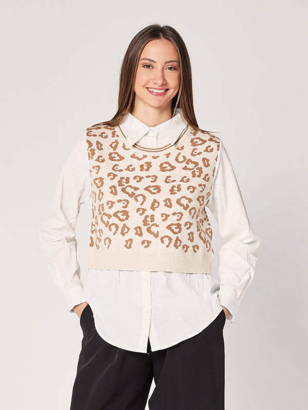 Maglia con camicia animal