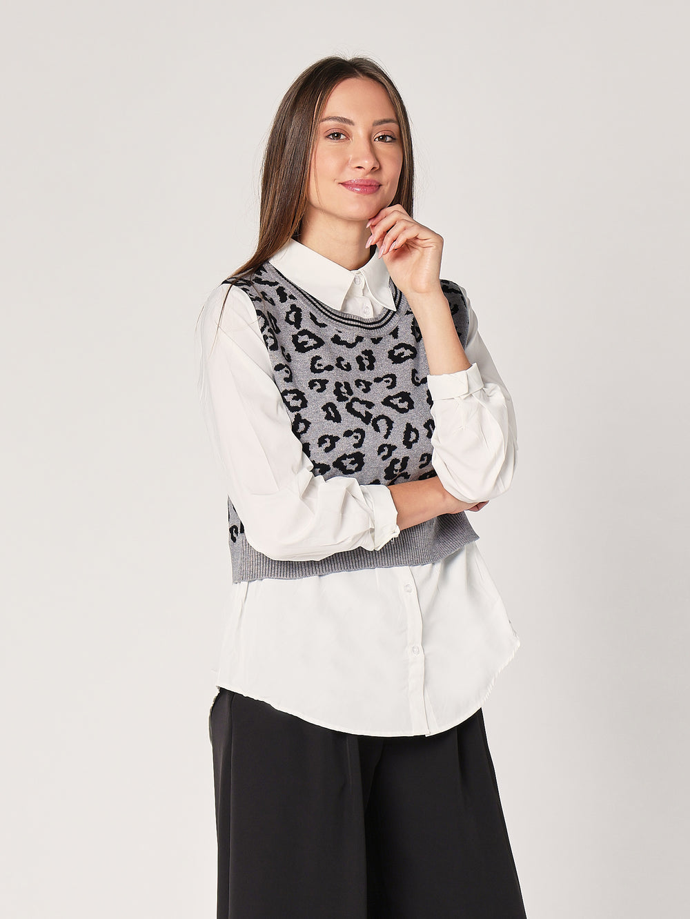 Maglia con camicia animal