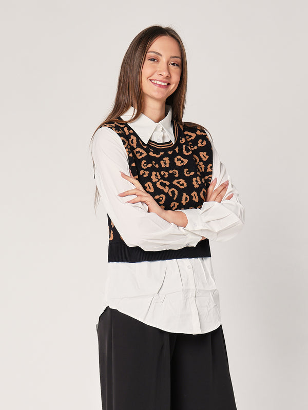 Maglia con camicia animal