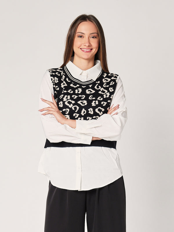 Maglia con camicia animal
