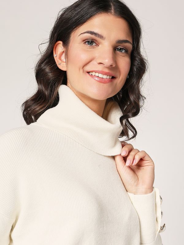 Rollkragenpullover mit Manschettenknöpfen