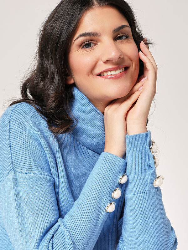 Rollkragenpullover mit Manschettenknöpfen