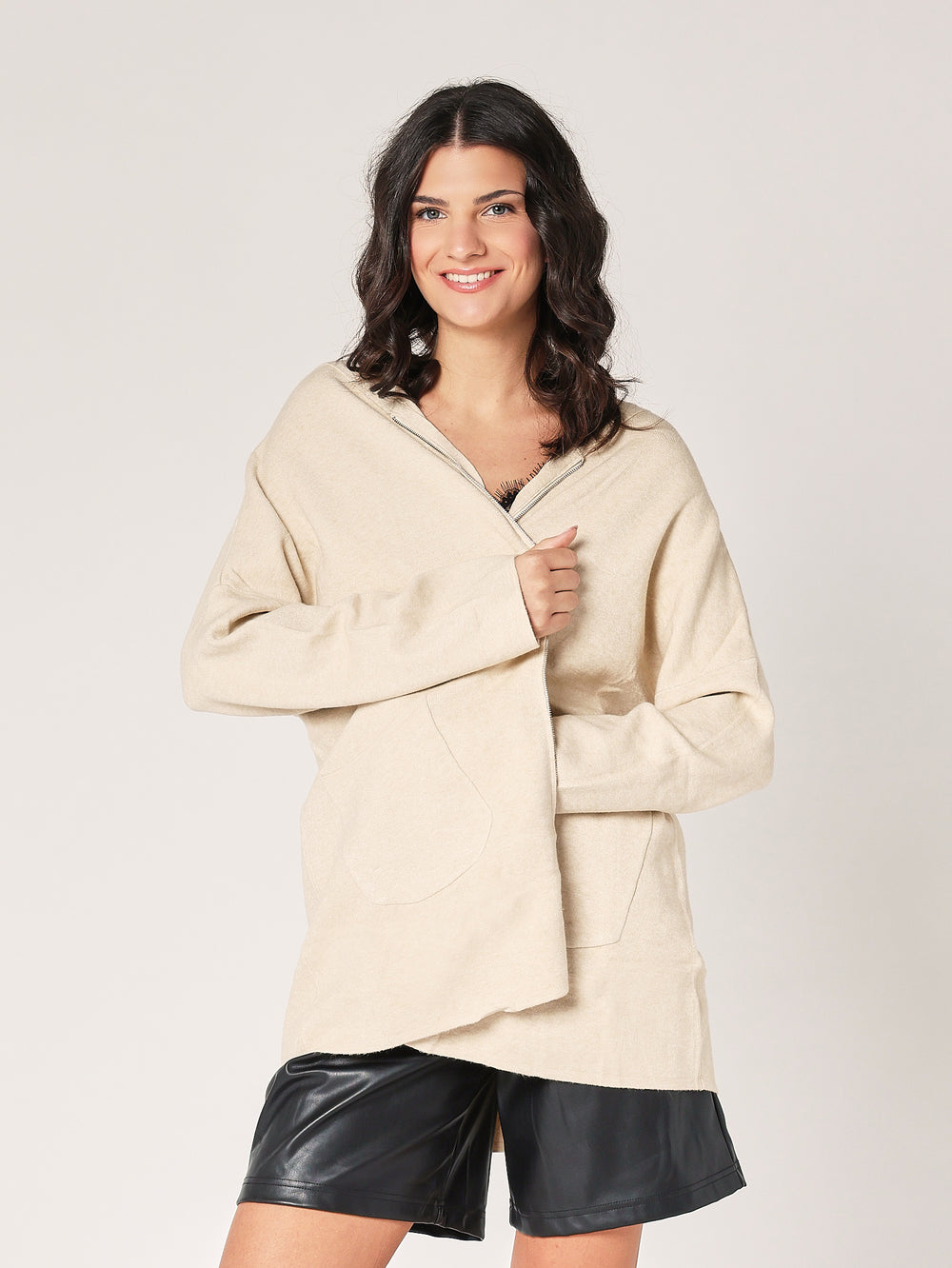 Giacca maglia zip con cappucci