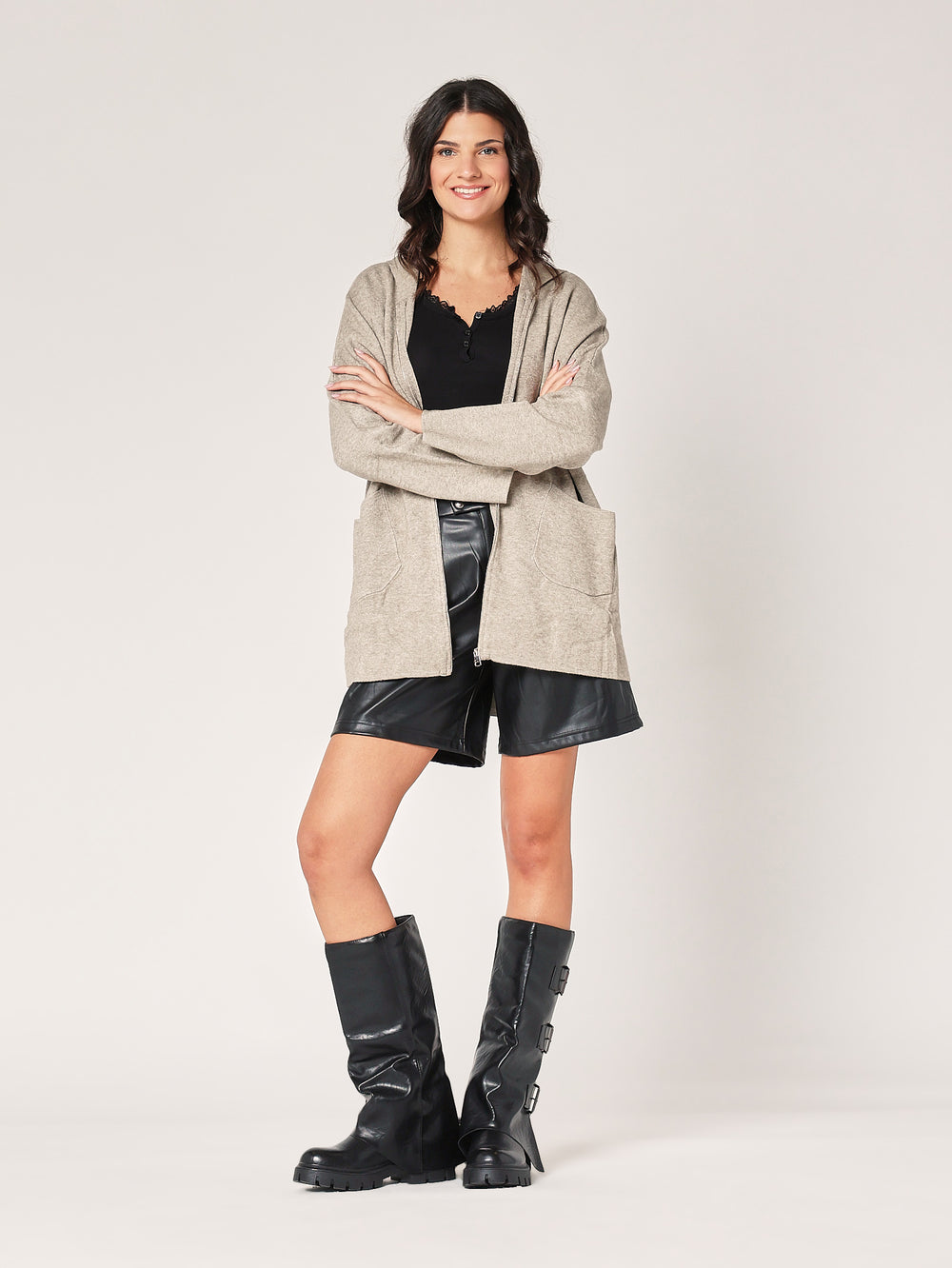 Giacca maglia zip con cappucci