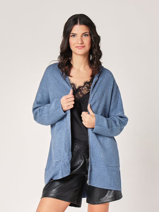 Giacca maglia zip con cappuccio