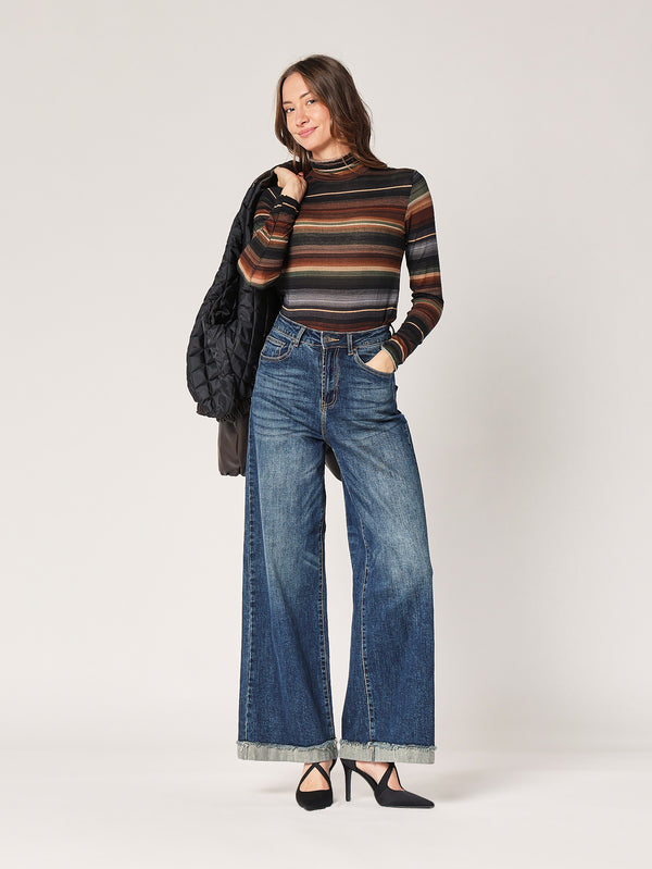 Gestreifter Kaschmir-Rollkragenpullover