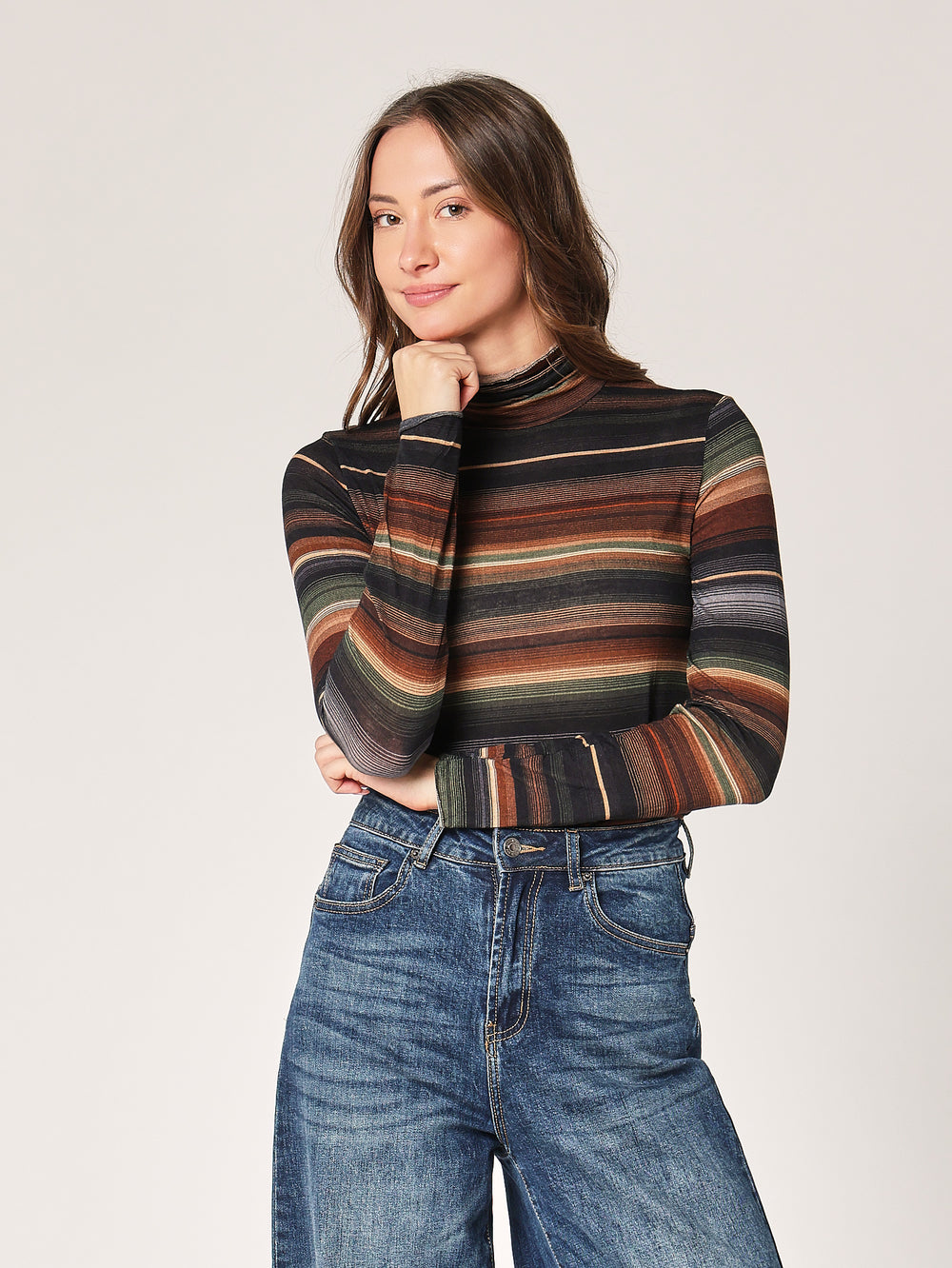 Gestreifter Kaschmir-Rollkragenpullover