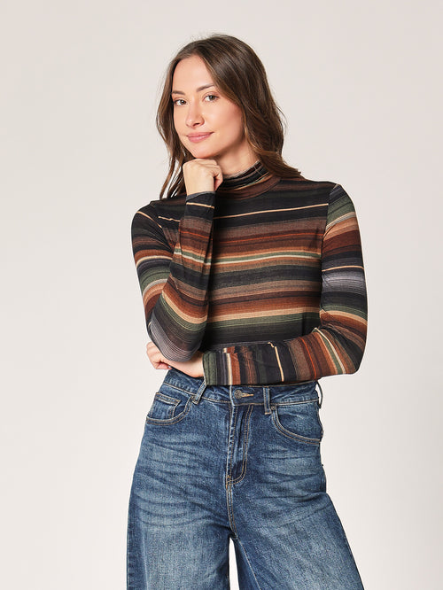 Gestreifter Kaschmir-Rollkragenpullover